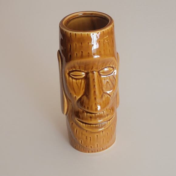 Hawaiian Polynesian Tiki Mug Cup  Vase Brown Barware Glazed  6.5" tall - Picture 5 of 8